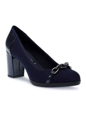 Anne Klein Caitlyn Navy Chain Trim Block Heel Pumps NWOT Size 9 M
